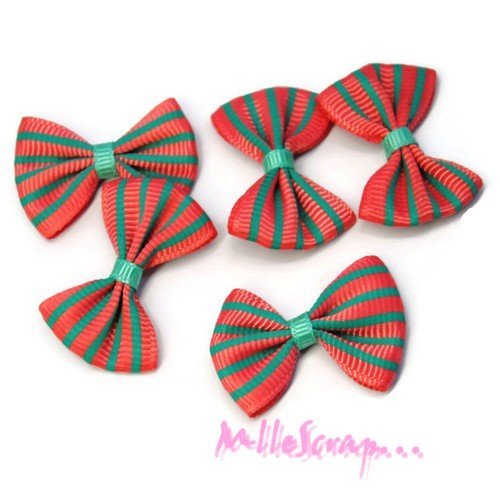 Appliques nœuds rayés tissu embellissement scrapbooking carterie couture - 5 pièces