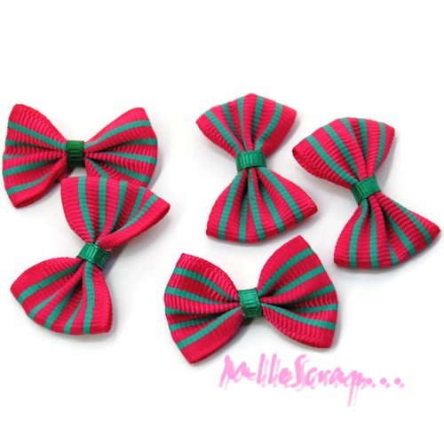Appliques nœuds rayés tissu embellissement scrapbooking carterie couture - 5 pièces