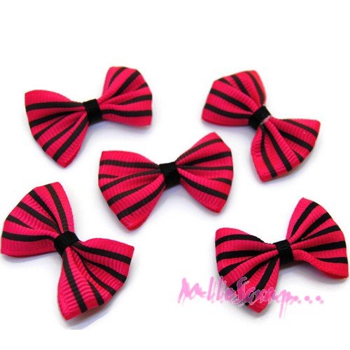 Appliques nœuds rayés tissu embellissement scrapbooking carterie couture - 5 pièces