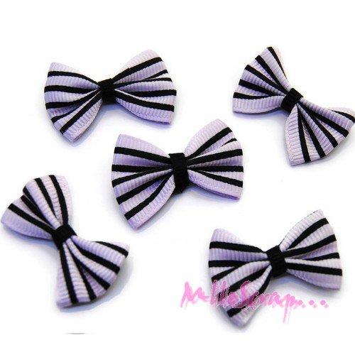 Appliques nœuds rayés tissu embellissement scrapbooking carterie couture - 5 pièces