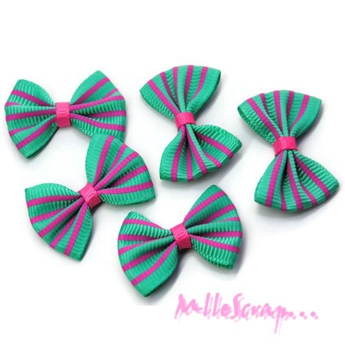Appliques nœuds rayés tissu embellissement scrapbooking carterie couture - 5 pièces