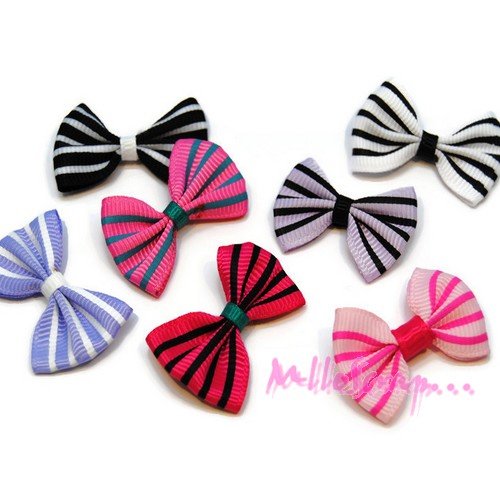Appliques nœuds rayés tissu embellissement scrapbooking carterie couture - 7 pièces