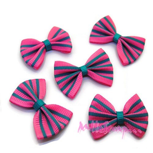 Appliques nœuds rayés tissu embellissement scrapbooking carterie couture - 5 pièces