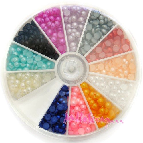 Demi-perles à coller 4 mm multicolore embellissement scrapbooking carterie - 600 pièces