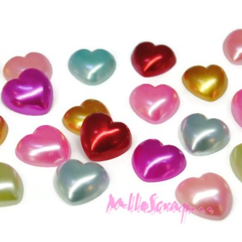 Demi-perles coeurs nacrées 15 mm à coller embellissement scrapbooking carterie décoration - 20 pièces