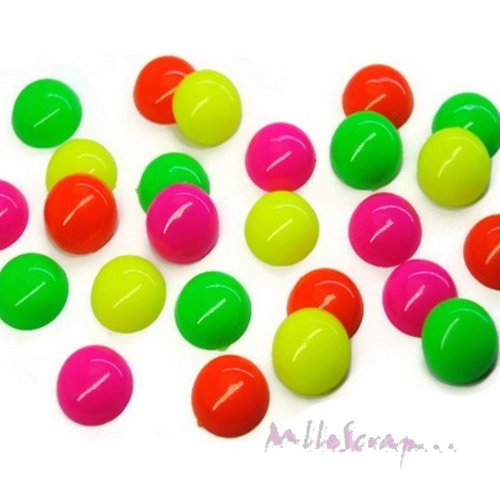 Demi-perles fluo à coller 12 mm embellissement scrapbooking carterie décoration - 20 pièces