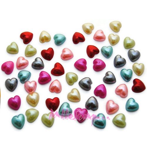Demi perles cœurs nacrées à coller 8 mm embellissement scrapbooking carterie décoration - 50 pièces