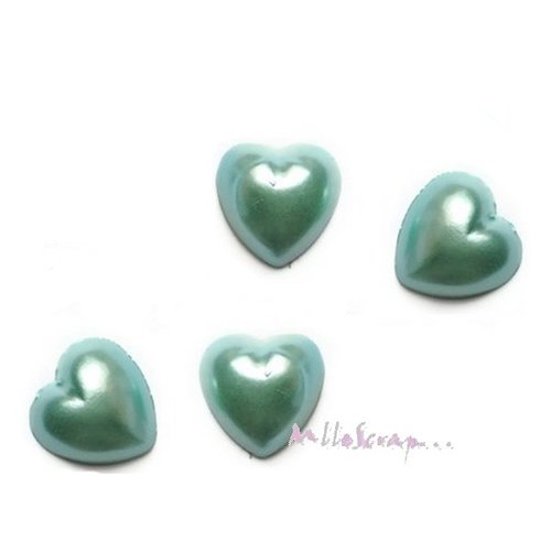 Demi perles cœurs bleu à coller embellissement scrapbooking carterie décoration - 10 pièces