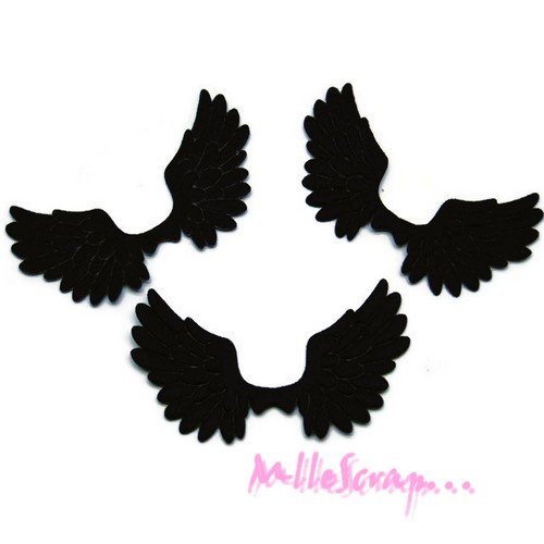Appliques grandes ailes noires embellissement scrapbooking carterie couture - 6 pièces
