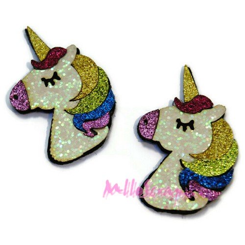 Appliques licornes multicolore brillant embellissement scrapbooking carterie couture - 2 pièces