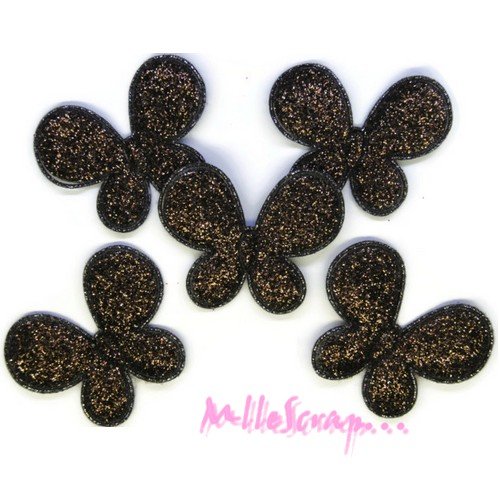 Appliques papillons tissu avec des paillettes marron embellissement scrapbooking carterie couture - 5 pièces