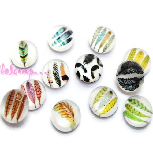Cabochons en verre petites plumes embellissement scrapbooking carterie décoration - 12 pièces