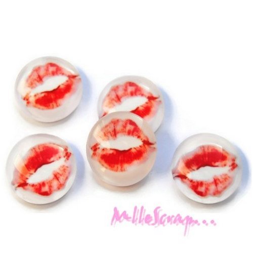 Cabochons bouches en verre embellissement scrapbooking carterie décoration - 5 pièces