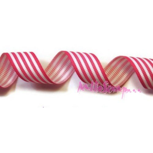 Ruban gros grain rayé rose blanc embellissement scrapbooking - 1 mètre