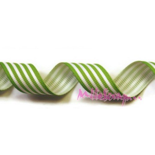 Ruban imprimé gros grain rayé vert blanc embellissement scrapbooking carterie couture - 1 mètre