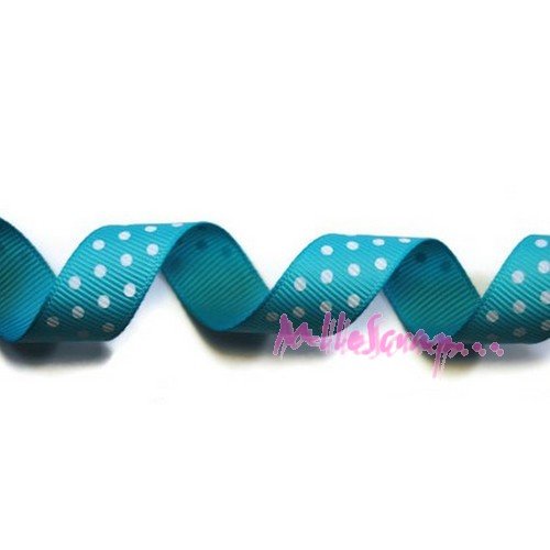 Ruban gros grain bleu à pois blancs embellissement scrapbooking carterie couture - 1 mètre