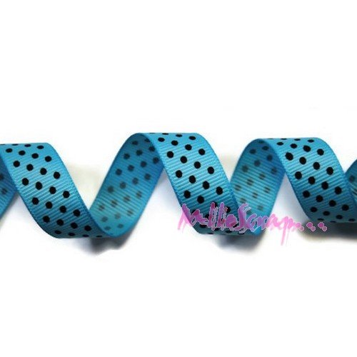 Ruban gros grain bleu à pois noirs embellissement scrapbooking carterie couture - 1 mètre