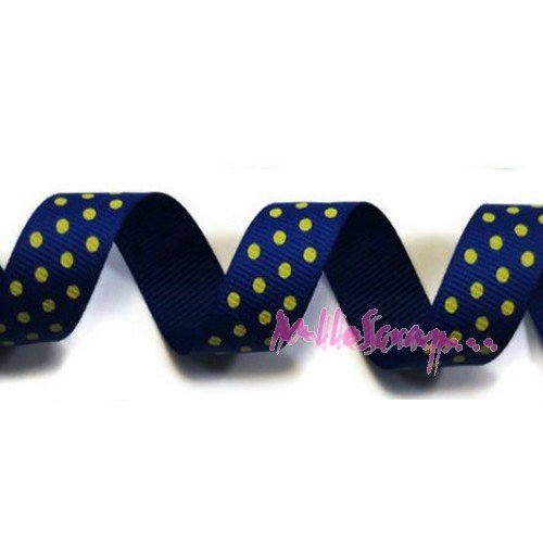 Ruban gros grain bleu à pois jaunes embellissement scrapbooking carterie couture - 1 mètre