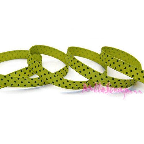 Ruban imprimé à pois tissu vert scrapbooking carterie couture - 1 mètre