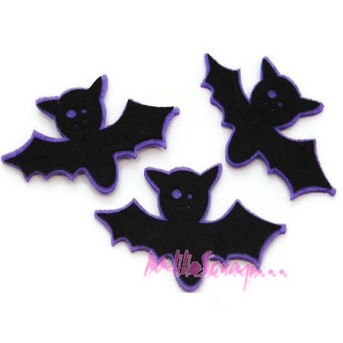 Chauve-souris feutrine embellissement halloween scrapbooking carterie bijoux couture - 3 pièces