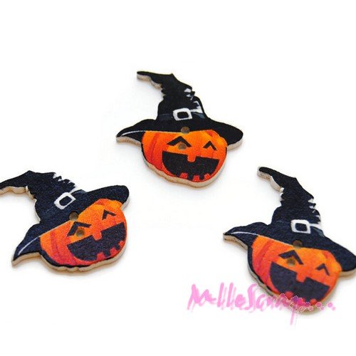 Boutons bois citrouilles halloween embellissement scrapbooking carterie couture - 3 pièces