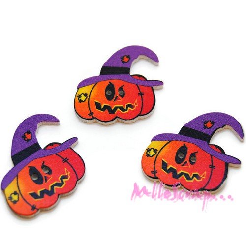 Boutons bois citrouilles halloween embellissement scrapbooking carterie couture - 3 pièces