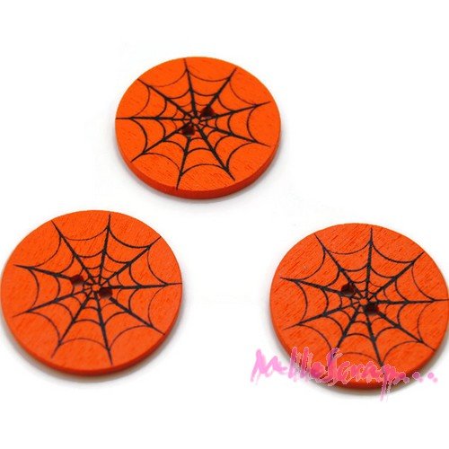 Boutons bois toiles d'araignées halloween embellissement scrapbooking carterie couture - 3 pièces