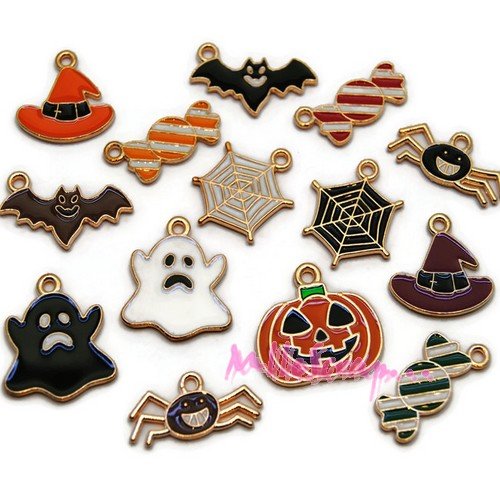 Breloques spéciales halloween embellissement scrapbooking carterie bijoux - 14 pièces