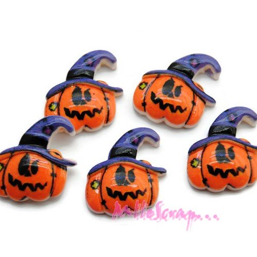 Cabochons citrouilles halloween résine scrapbooking carterie bijoux- 5 pièces