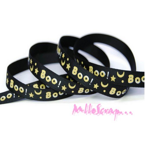 Ruban imprimé halloween noir embellissement scrapbooking carterie bijoux couture - 1 mètre