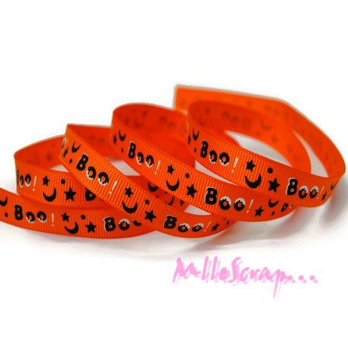 Ruban imprimé halloween orange embellissement scrapbooking carterie bijoux - 1 mètre