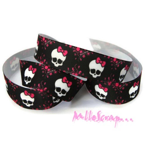Ruban imprimé têtes de mort halloween noir embellissement scrapbooking carterie bijoux couture - 1 mètre (1)