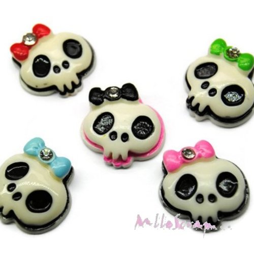Petites têtes de mort multicolore halloween embellissement scrapbooking bijoux - 5 pièces