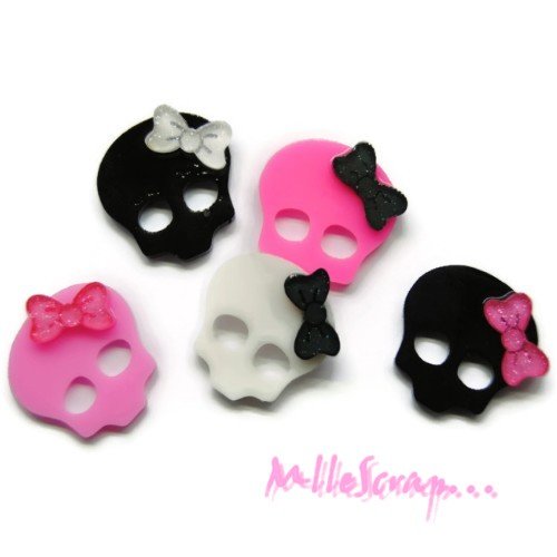Têtes de mort multicolore résine halloween embellissement scrapbooking carterie bijoux - 5 pièces