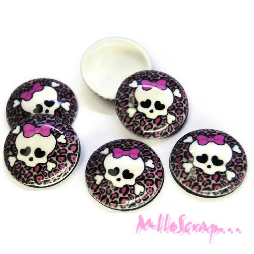 Cabochons têtes de mort halloween léopard embellissement scrapbooking carterie - 5 pièces