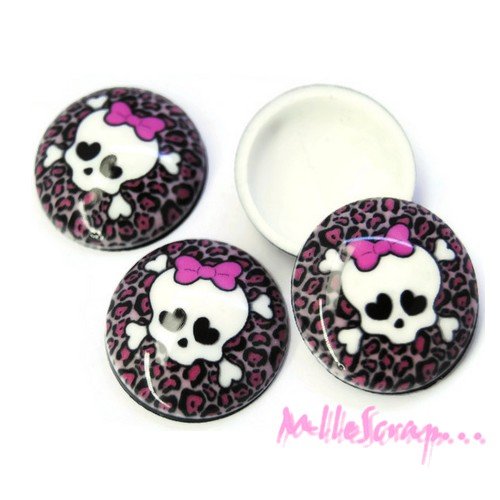 Cabochons têtes de mort halloween embellissement léopard scrapbooking carterie bijoux - 3 pièces