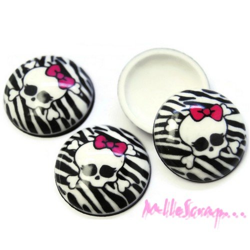 Cabochons têtes de mort halloween zébré embellissement scrapbooking carterie bijoux - 3 pièces