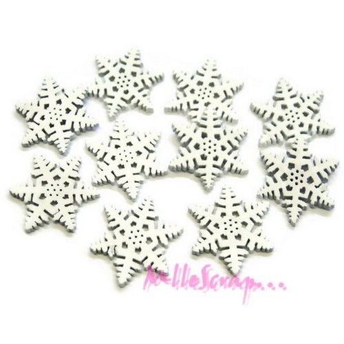 Boutons bois décorés flocons de neige noël embellissement scrapbooking carterie couture - 10 pièces