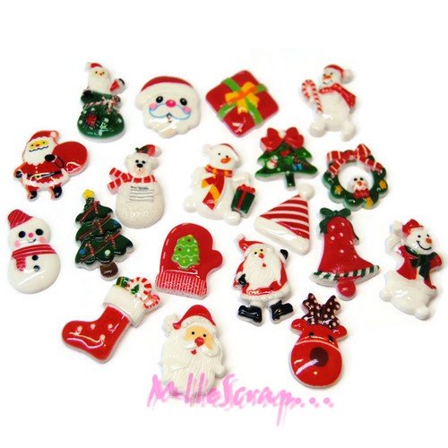 Cabochons noël embellissement scrapbooking carterie décoration - 20 pièces