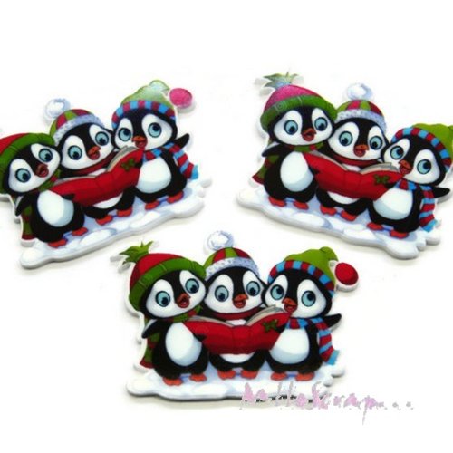 Cabochons pingouins résine plate embellissement noël scrapbooking carterie - 3 pièces