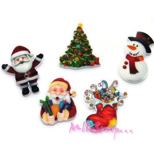 Cabochons noël embellissement scrapbooking carterie décoration - 5 pièces