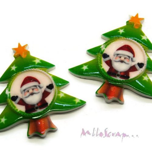 Sapins de noel et son père noel embellissement résine scrapbooking carterie bijoux - 2 pièces