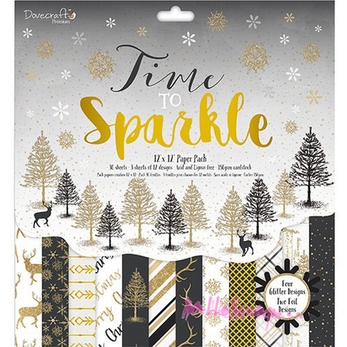 Papiers imprimés, collection time to sparkle, dovecraft, papiers noël scrapbooking, carterie - 12 feuilles
