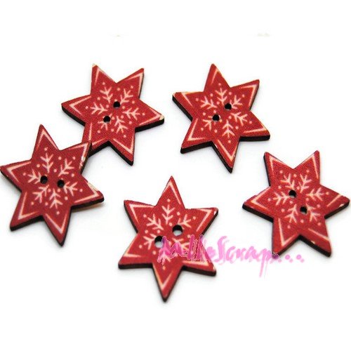 Boutons étoiles de noel bois embellissement scrapbooking carterie couture - 5 pièces