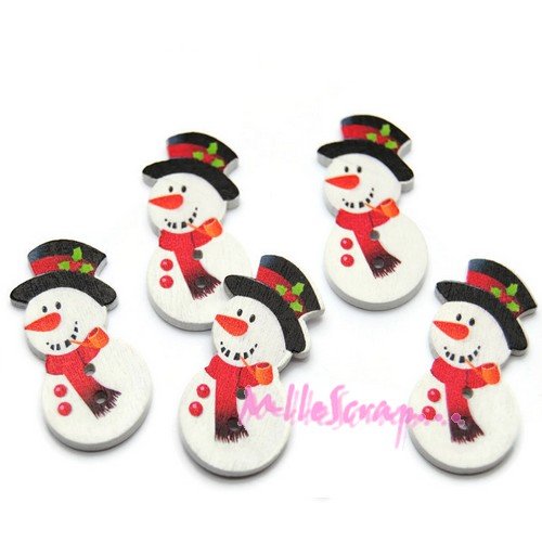 Boutons petits bonhommes de neige de noël bois embellissement scrapbooking carterie couture - 5 pièces