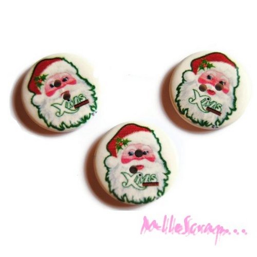 Gros boutons décorés noel 30 mm embellissement scrapbooking carterie couture - 3 pièces