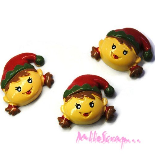 Cabochons lutins du père noel résine embellissements scrapbooking carterie bijoux - 3 pièces