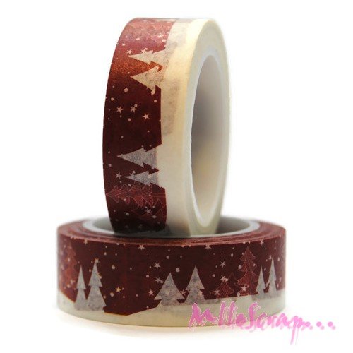 Masking tape sapins de noël rouge embellissement scrapbooking carterie décoration - 10 mètres
