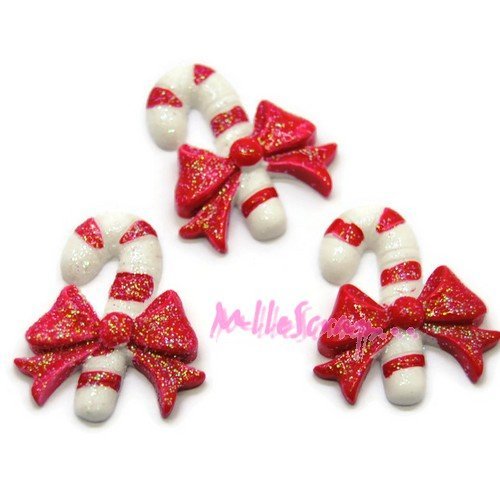 Cabochons cannes de noel résine embellissements scrapbooking carterie bijoux - 3 pièces