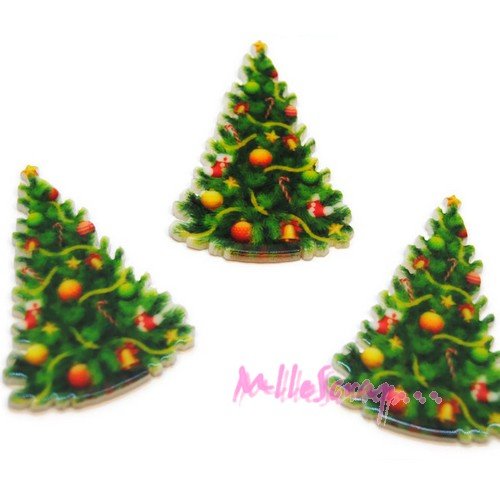 Cabochons sapins de noël résine plate embellissements scrapbooking carterie bijoux - 3 pièces